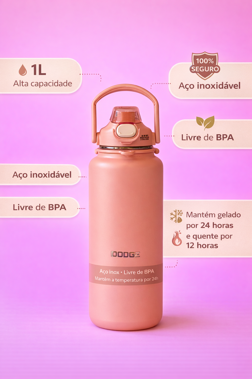 Garrafa Térmicas Rosa 1L