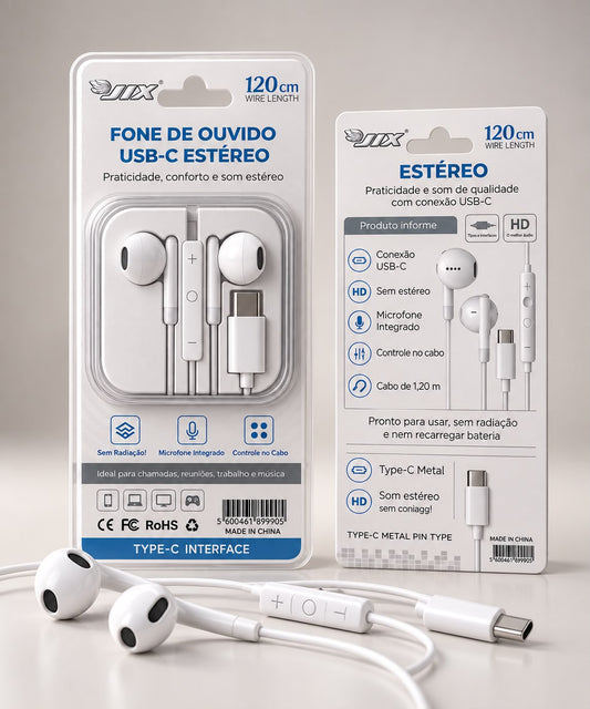 Fone de Ouvido com Fio USB-C Stereo com Microfone – 1,20m