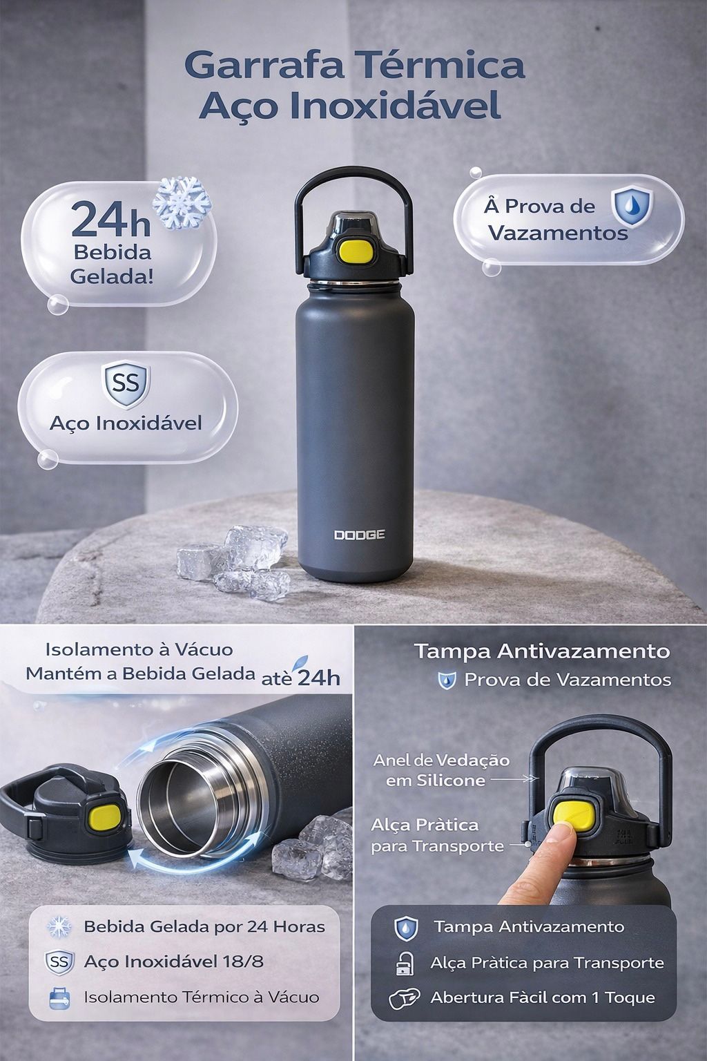Garrafa Térmica Preta 1.6L